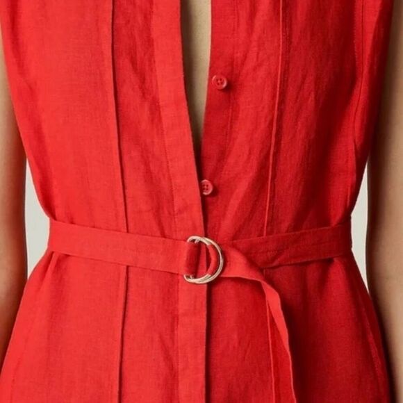 J. Crew Seamed linen dress with removable belt Red Arroyo Sz M Petite NWT CL042 - Picture 3 of 11
